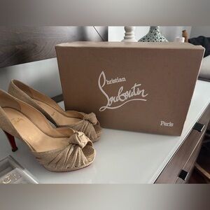 Christian Louboutin Beige Knotted Peep-Toe Heels